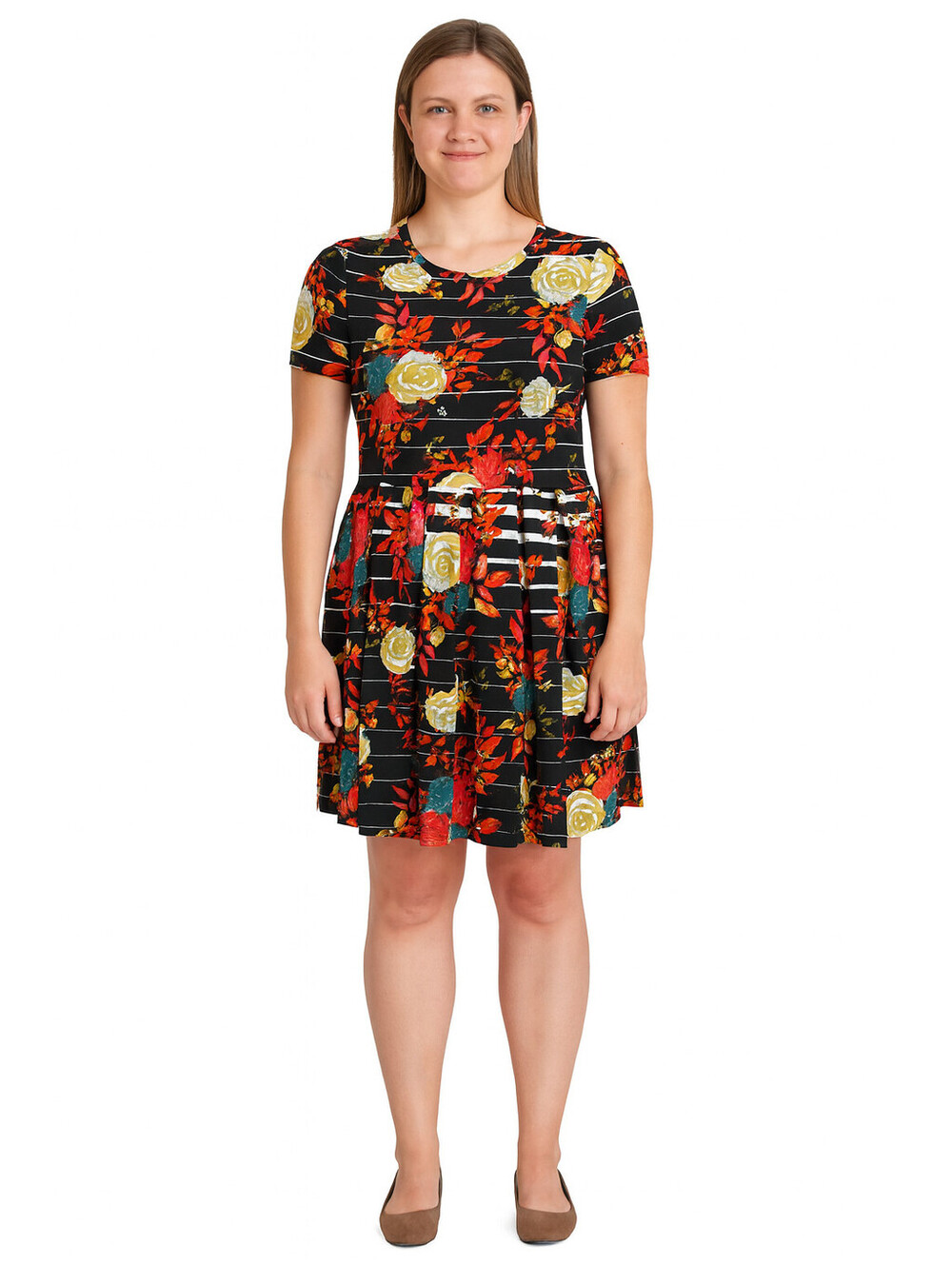 NWT LuLaRoe Amelia Dress Black White Stripes with Multicolor Florals MEDIUM